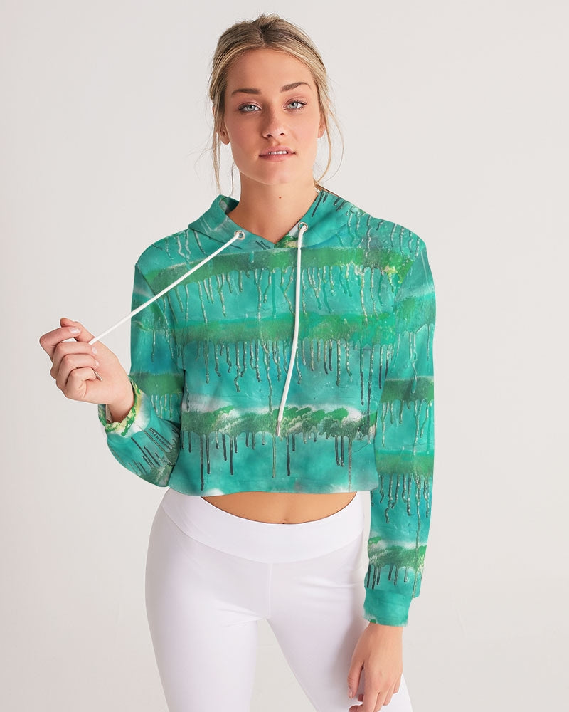 Malachite Women's All-Over Print Cropped Hoodie